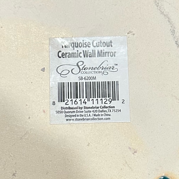 9”x9” Turquoise hand painted Lotus Ceramic Cutout Wall Mirror - Picture 5 of 5